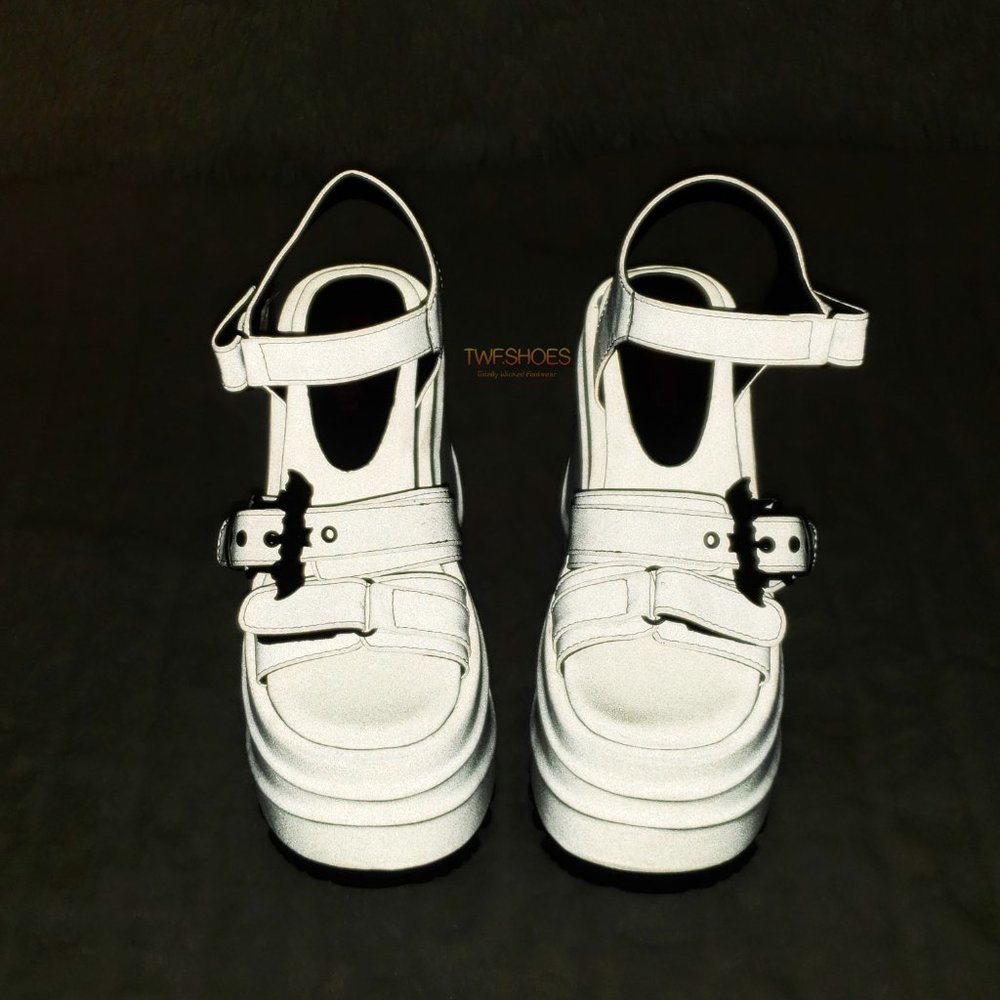 Reflective 6" Platform Goth Wedge Sandals Wave Gray - Picture 16 of 17